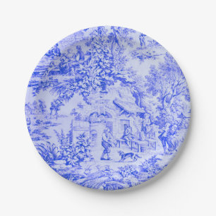 French Blue White Toile Chinoiserie Rustic Style  Paper Plate
