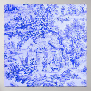 French Blue White Toile Chinoiserie Rustic Style Poster