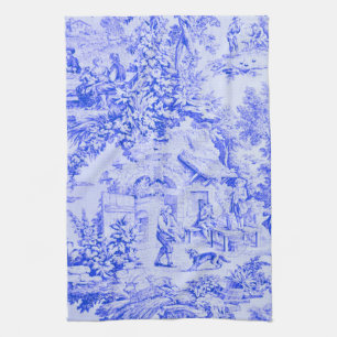French Blue White Toile Chinoiserie Rustic Style  Tea Towel