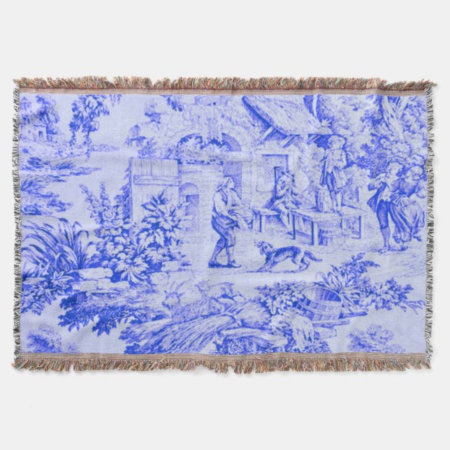 French Blue White Toile Chinoiserie Rustic Style  Throw Blanket (Front)