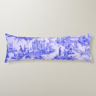French Blue White Toile Chinoiserie Style Rustic  Body Cushion
