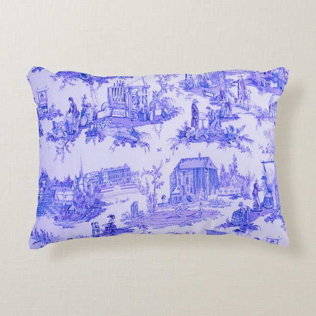 French Blue White Toile Chinoiserie Style Rustic  Decorative Cushion (Front)