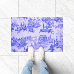 French Blue White Toile Chinoiserie Style Rustic  Doormat
