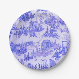 French Blue White Toile Chinoiserie Style Rustic  Paper Plate
