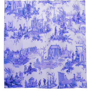 French Blue White Toile Chinoiserie Style Rustic  Shower Curtain