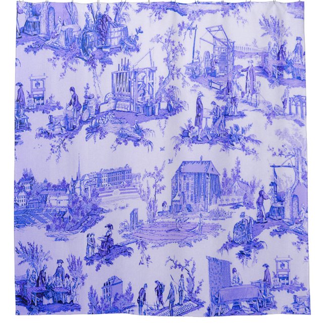 French Blue White Toile Chinoiserie Style Rustic  Shower Curtain (Front)