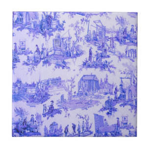 French Blue White Toile Chinoiserie Style Rustic  Tile