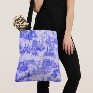 French Blue White Toile Chinoiserie Style Rustic  Tote Bag