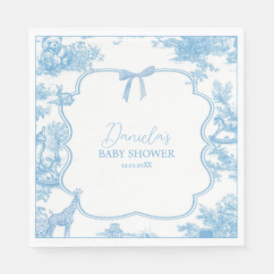 French Blue White Toile de Jouy Bear Baby Shower Napkin