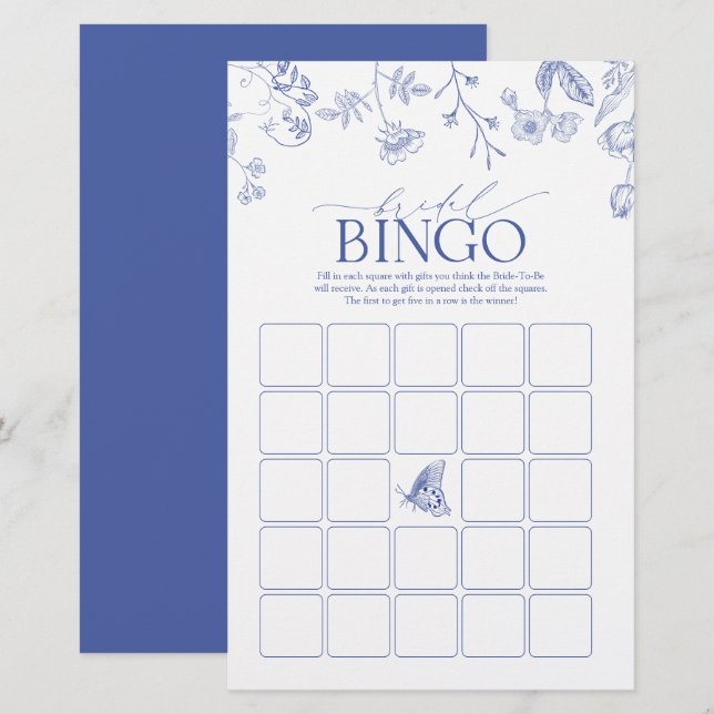 French Blue & White Victorian Bridal Bingo Game (Front/Back)