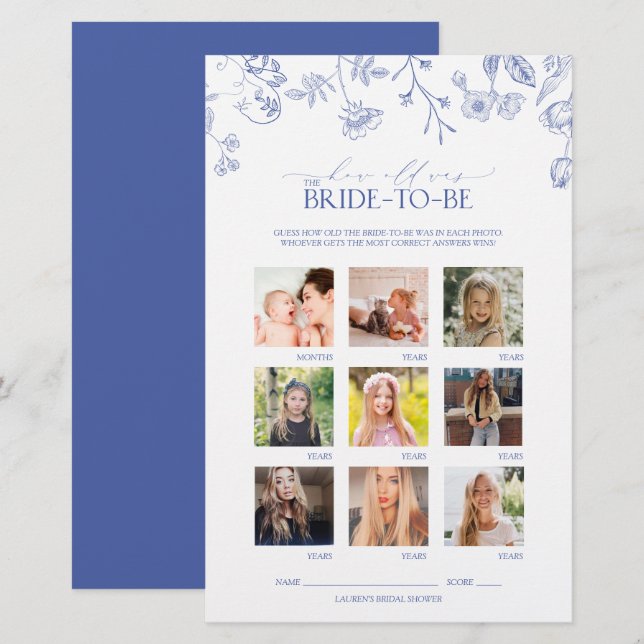 French Blue & White Victorian Bridal Shower Game (Front/Back)