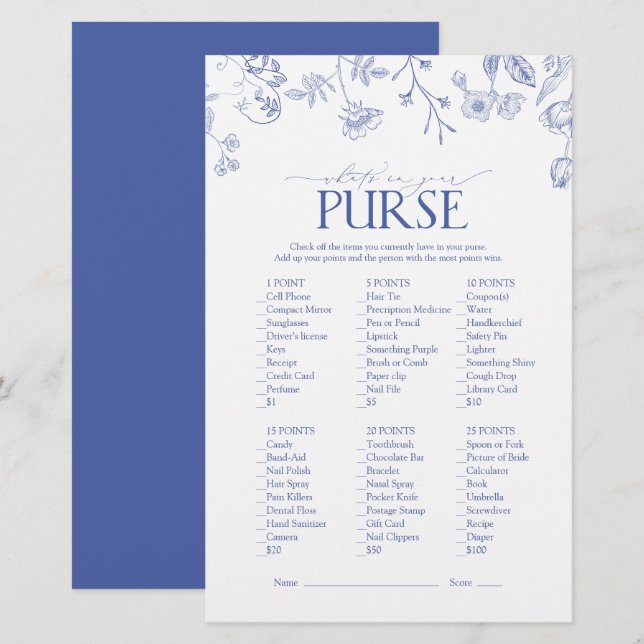 French Blue & White Victorian Bridal Shower Game (Front/Back)