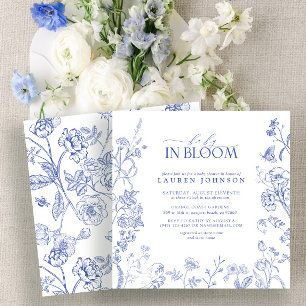 French Blue & White Victorian Floral Baby In Bloom Invitation