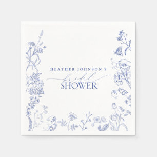 French Blue & White Victorian Floral Bridal Shower Napkin