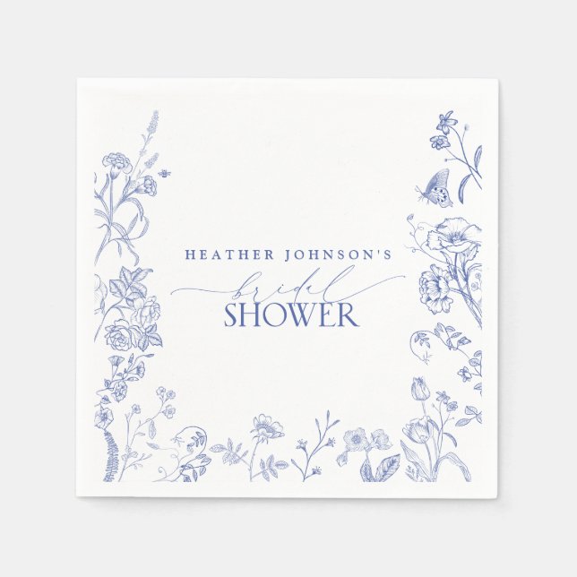 French Blue & White Victorian Floral Bridal Shower Napkin (Front)
