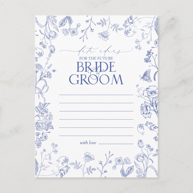 French Blue & White Victorian Floral Date Ideas Postcard (Front)