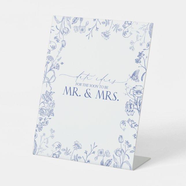 French Blue & White Victorian Shower Date Ideas Pedestal Sign (Front)