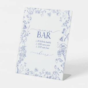 French Blue & White Victorian Shower Mimosa Bar Pedestal Sign