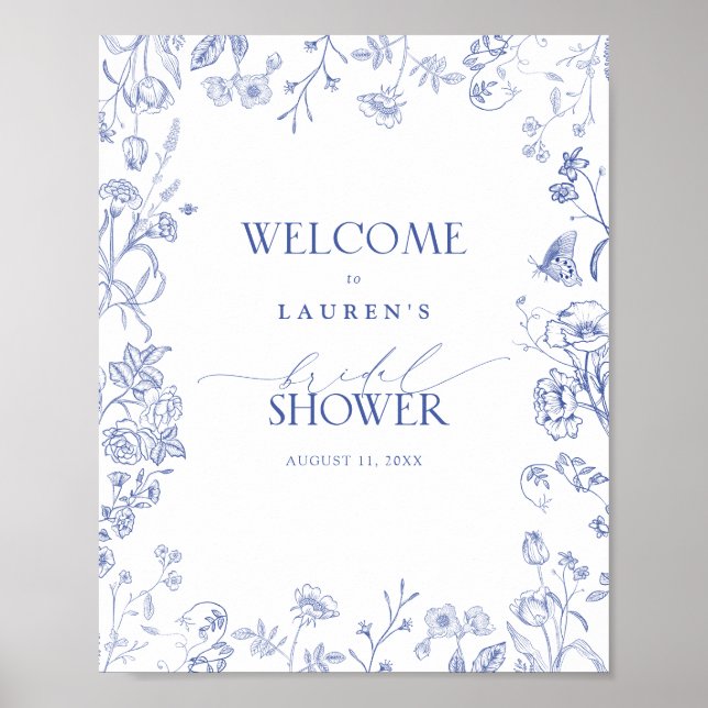 French Blue & White Victorian Shower Welcome Poster (Front)