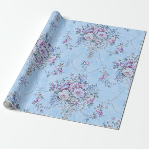 French Blue White Victorian Style Floral Decoupage Wrapping Paper