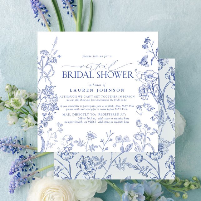 French Blue & White Victorian Virtual Shower Invitation (Creator Uploaded)