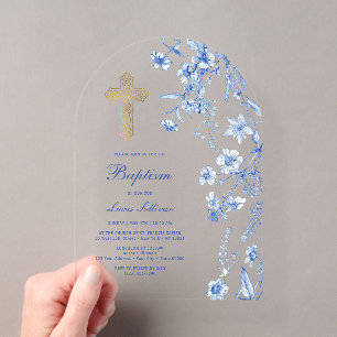 French Blue Wildflowers Arch Baptism Acrylic Invitations