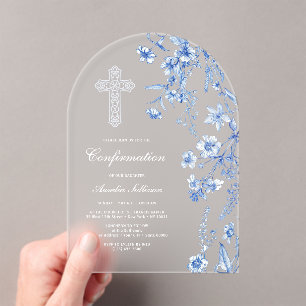 French Blue Wildflowers Arch Confirmation Acrylic Invitations