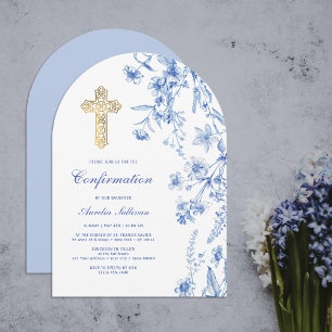 French Blue Wildflowers Arch Confirmation Invitation