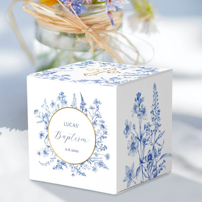 French Blue Wildflowers Baptism Cube Favour Box (Creator Uploaded)