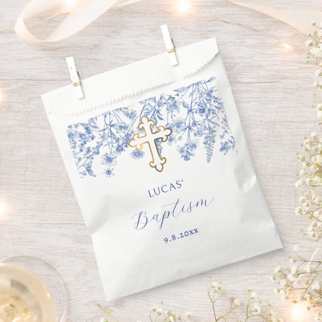 French Blue Wildflowers Baptism Favour Bags (Clipped)