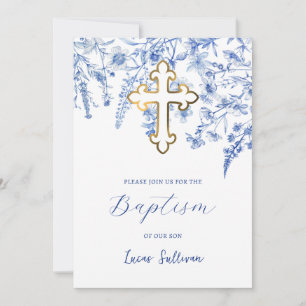 French Blue Wildflowers Baptism Invitation