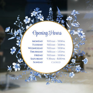 French Blue Wildflowers Circle Opening Hours Window Cling