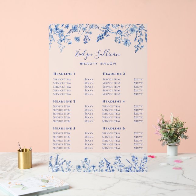 French Blue Wildflowers Price List Acrylic Sign (Wedding)