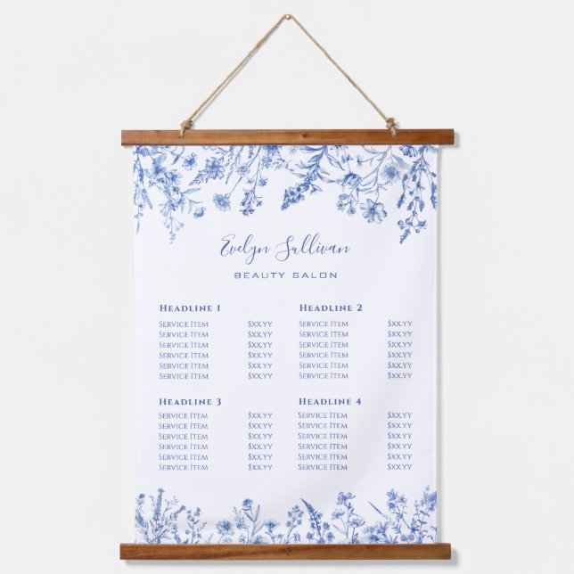French Blue Wildflowers Price List Hanging Tapestry (Front)
