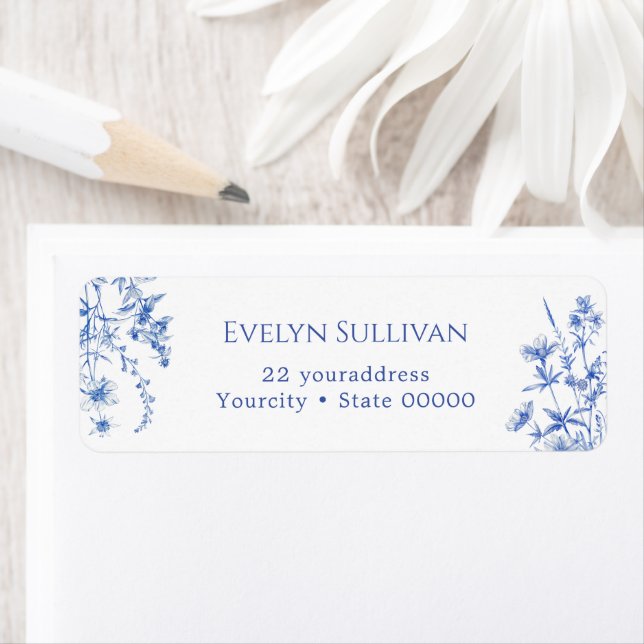 French blue wildflowers return address label (Insitu)