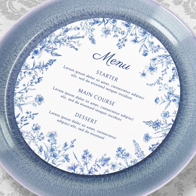 French Blue Wildflowers Round Menu (Creator Uploaded)