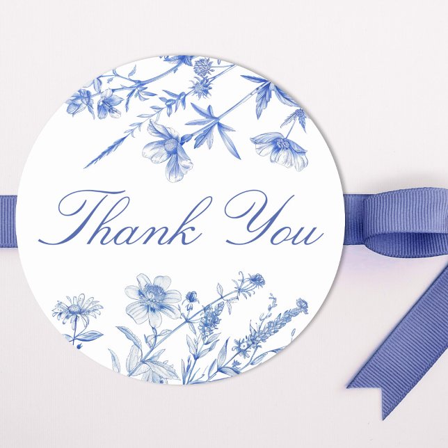 French Blue Wildflowers Thank You Classic Round Sticker (Creator Uploaded)