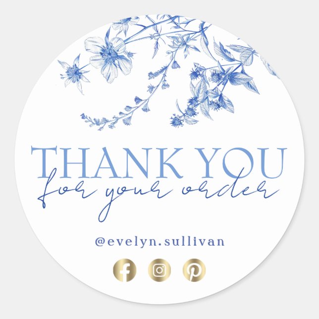 French blue wildflowers thank you sticker (Front)