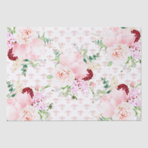 French Blush Pink and White Watercolor Floral   Tissue Paper