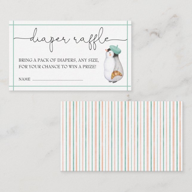 French Bonjour Bebe Gender Neutral Diaper Raffle Enclosure Card (Front/Back)