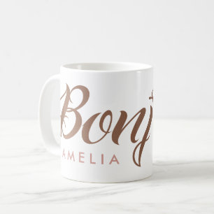 French Bonjour Rose Gold Personalised Script Coffee Mug