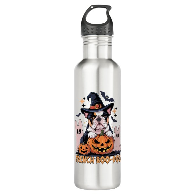 French Boo Dog Cute Frenchie Halloween Ghost Dog T 710 Ml Water Bottle (Front)