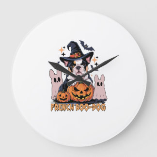 French Boo Dog Cute Frenchie Halloween Ghost Dog T Large Clock