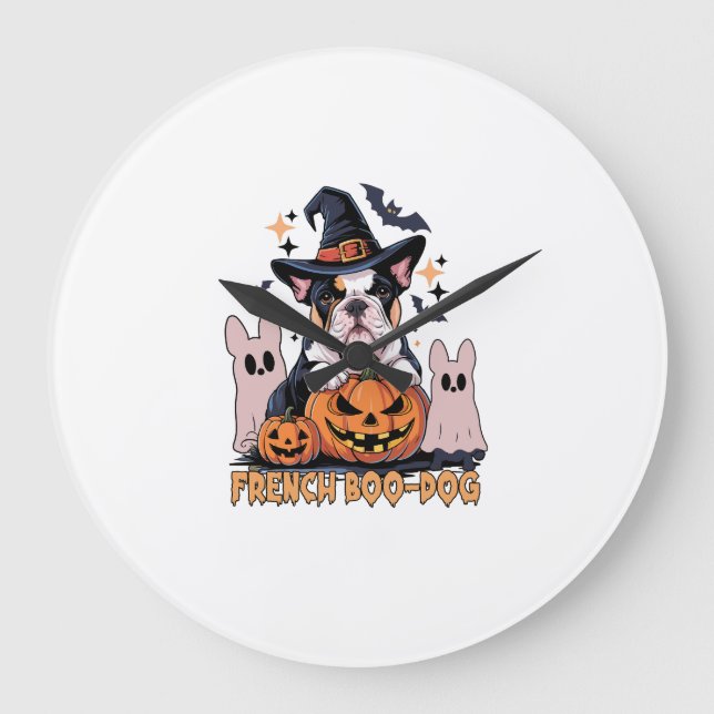 French Boo Dog Cute Frenchie Halloween Ghost Dog T Large Clock (Front)