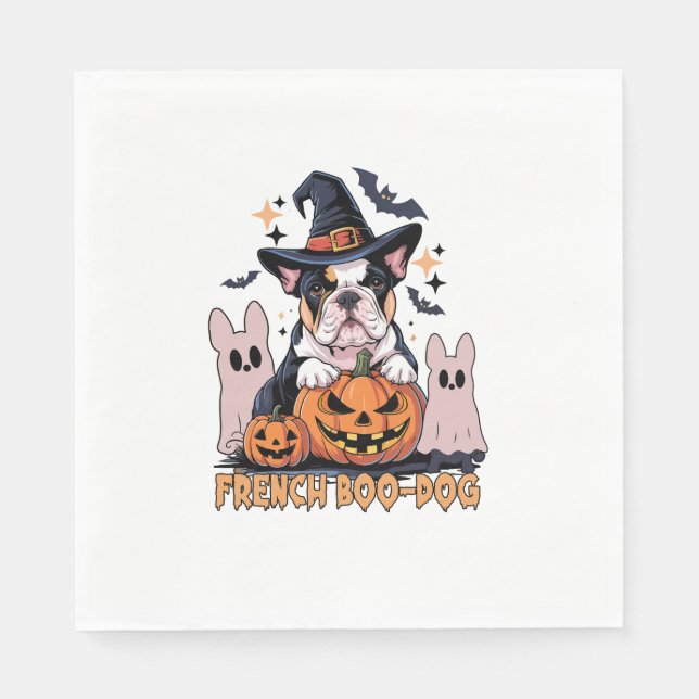 French Boo Dog Cute Frenchie Halloween Ghost Dog T Napkin (Front)