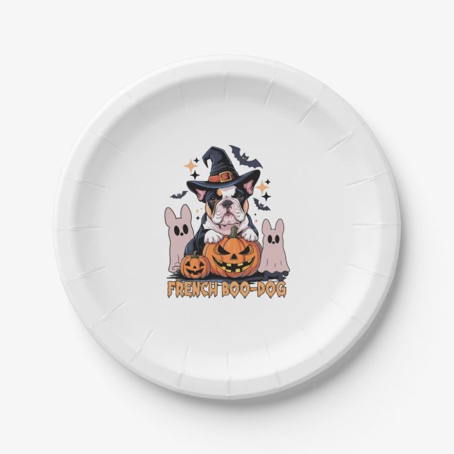 French Boo Dog Cute Frenchie Halloween Ghost Dog T Paper Plate (Front)