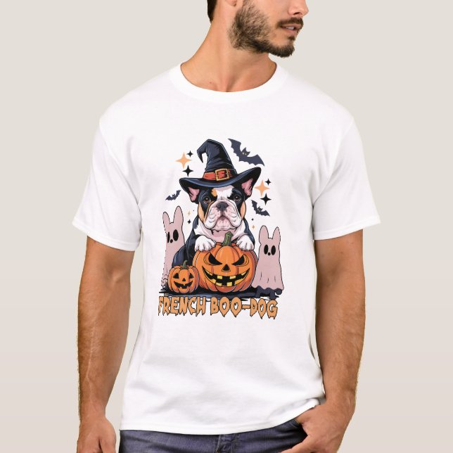 French Boo Dog Cute Frenchie Halloween Ghost Dog T T-Shirt (Front)