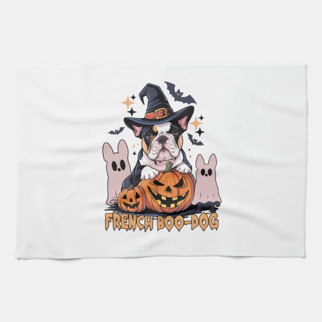 French Boo Dog Cute Frenchie Halloween Ghost Dog T Tea Towel (Horizontal)