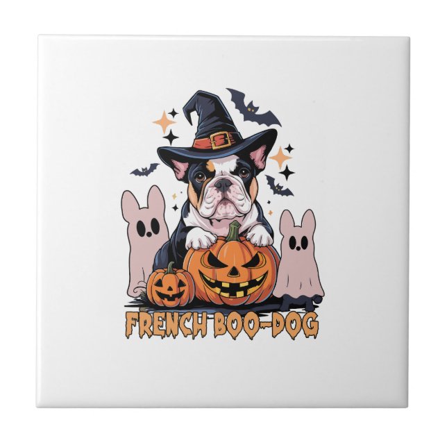French Boo Dog Cute Frenchie Halloween Ghost Dog T Tile (Front)