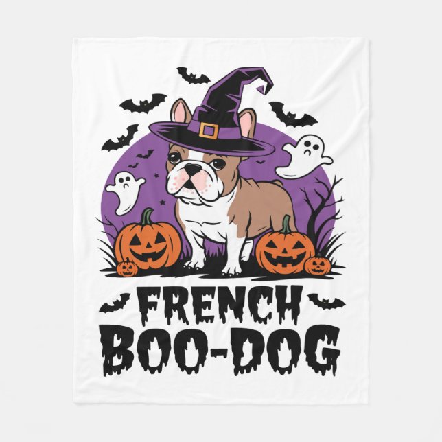 French Boo Dog – the Spookiest Pup Fleece Blanket (Front)